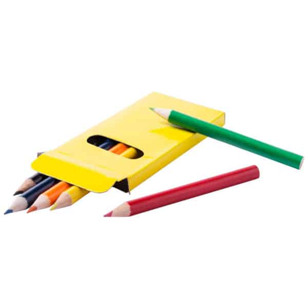 Set da sei matite colorate in legno in confezione di carta gialla